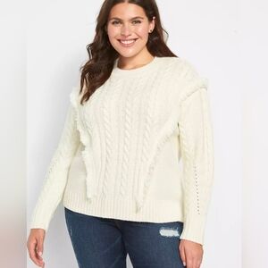 Lane Bryant Crew Neck Cable Knit Fringe Sweater